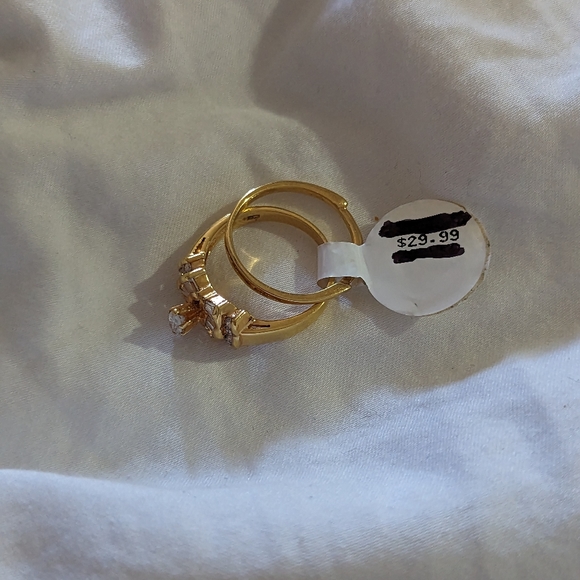 CZ Gold Tone over 925 wedding set - Picture 2 of 3